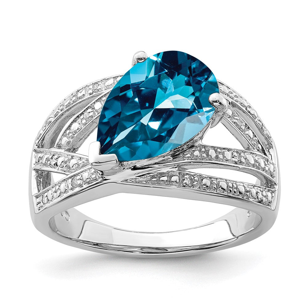 Sterling Silver Rhodium Plated Diamond & London Blue Topaz Ring - 8