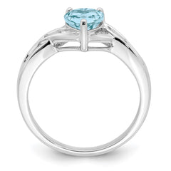 Sterling Silver Rhodium Plated Dia. Lt Swiss Blue Topaz Heart Ring - 4