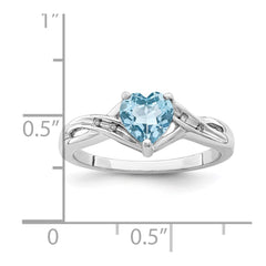Sterling Silver Rhodium Plated Dia. Lt Swiss Blue Topaz Heart Ring - 4
