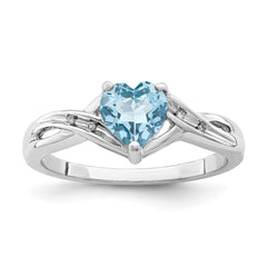 Sterling Silver Rhodium Plated Dia. Lt Swiss Blue Topaz Heart Ring - 4