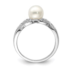 Sterling Silver Rhodium Plated Diamond and FW Cultured Pearl Ring - 37