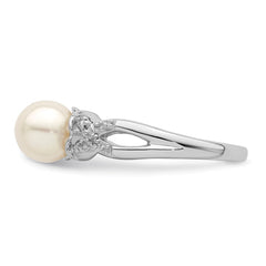 Sterling Silver Rhodium Plated Diamond and FW Cultured Pearl Ring - 36