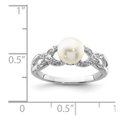 Sterling Silver Rhodium Plated Diamond and FW Cultured Pearl Ring - 37