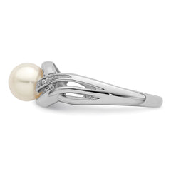 Sterling Silver Rhodium Plated Diamond and FW Cultured Pearl Ring - 39