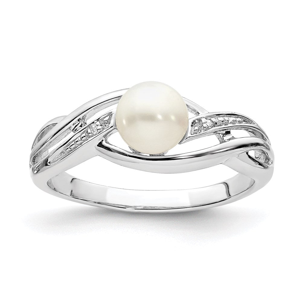 Sterling Silver Rhodium Plated Diamond and FW Cultured Pearl Ring - 38