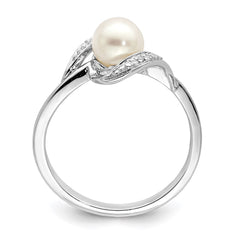 Sterling Silver Rhodium Plated Diamond and FW Cultured Pearl Ring - 24