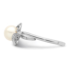 Sterling Silver Rhodium Plated Diamond and FW Cultured Pearl Ring - 7