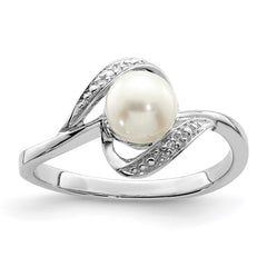 Sterling Silver Rhodium Plated Diamond and FW Cultured Pearl Ring - 24
