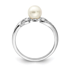 Sterling Silver Rhodium Plated Diamond and FW Cultured Pearl Ring - 40