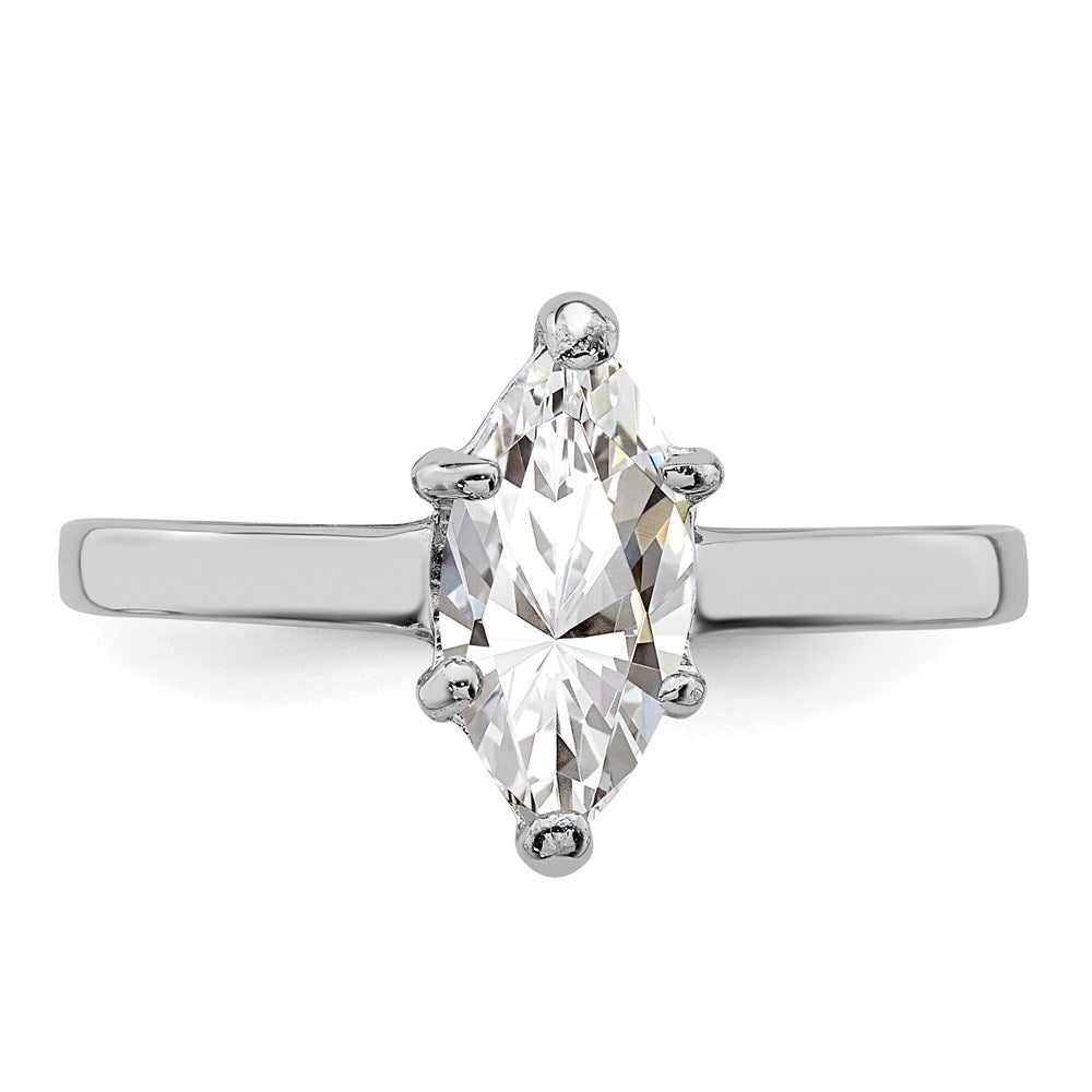 Sterling Silver Rhodium-plated Solitaire Marquise CZ Ring - 3