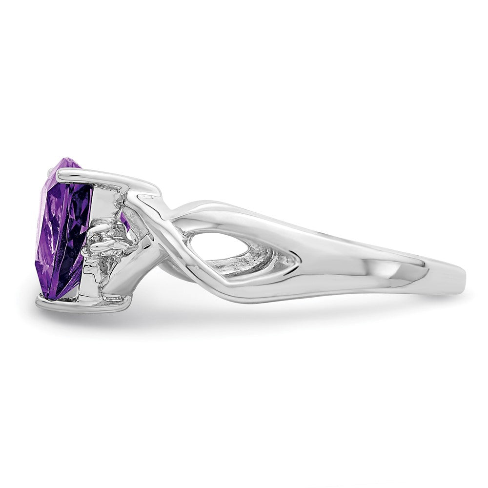 Sterling Silver Rhodium Plated Amethyst White Topaz Trillion Ring - 4