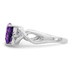 Sterling Silver Rhodium Plated Amethyst White Topaz Trillion Ring - 2