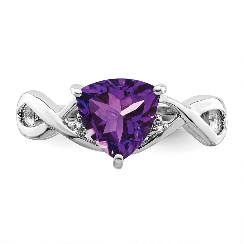 Sterling Silver Rhodium Plated Amethyst White Topaz Trillion Ring - 4