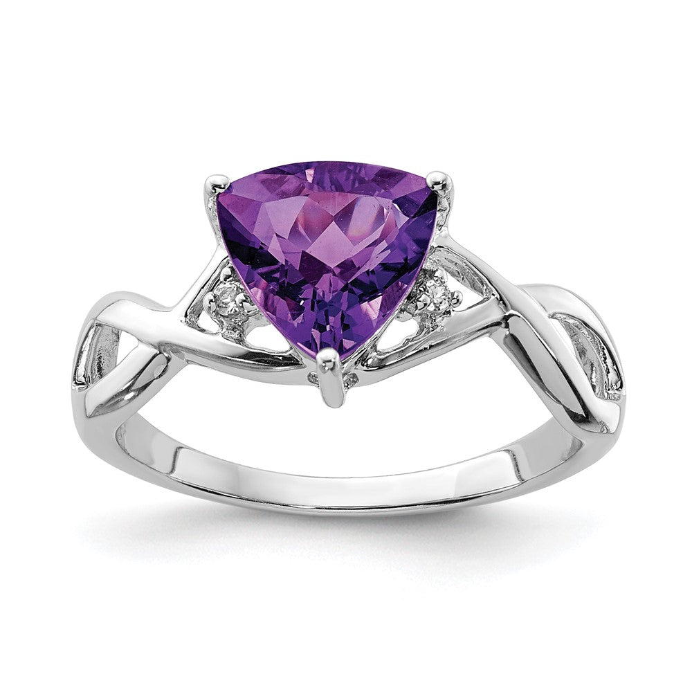 Sterling Silver Rhodium Plated Amethyst White Topaz Trillion Ring - 4