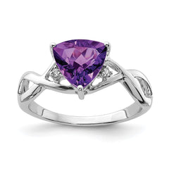 Sterling Silver Rhodium Plated Amethyst White Topaz Trillion Ring - 3