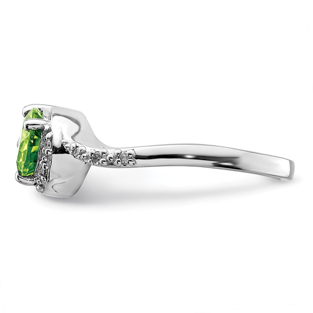 Sterling Silver Rhodium Plated Diamond and Peridot Oval Ring - 7