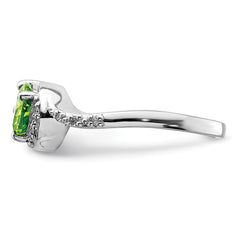 Sterling Silver Rhodium Plated Diamond and Peridot Oval Ring - 7