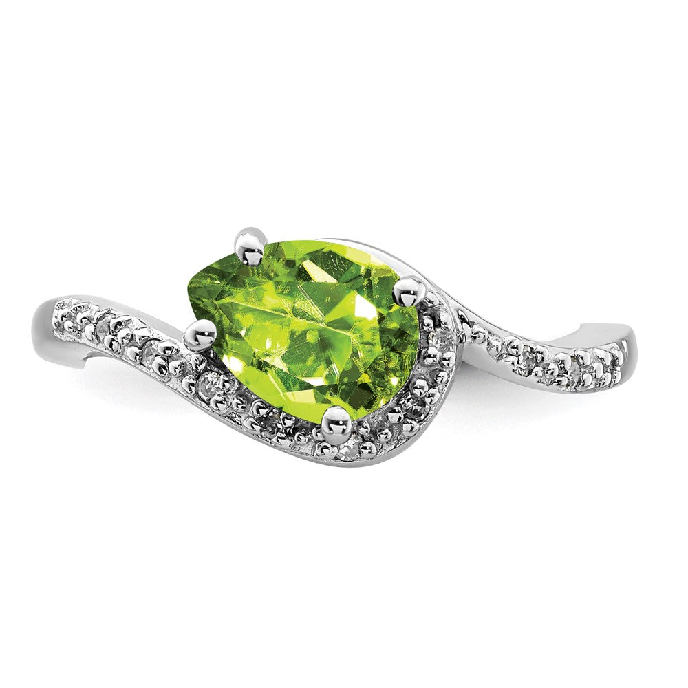 Sterling Silver Rhodium Plated Diamond and Peridot Oval Ring - 7