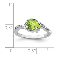 Sterling Silver Rhodium Plated Diamond and Peridot Oval Ring - 7