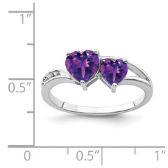 Sterling Silver Rhodium Plated Diamond and Amethyst Heart Ring - 3