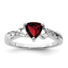 Sterling Silver Rhodium Plated Diamond and Garnet Heart Ring - 2