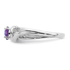 Sterling Silver Rhodium Plated Diamond and Amethyst Round Ring - 5