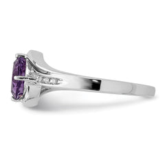 Sterling Silver Rhodium Plated Diamond and Amethyst Square Ring - 4