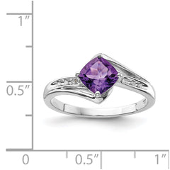 Sterling Silver Rhodium Plated Diamond and Amethyst Square Ring - 4