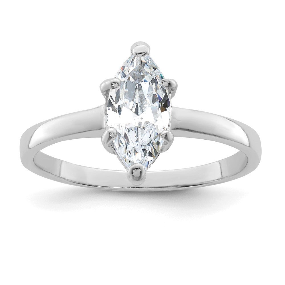 Sterling Silver Rhodium-plated Solitaire Marquise CZ Ring - 3