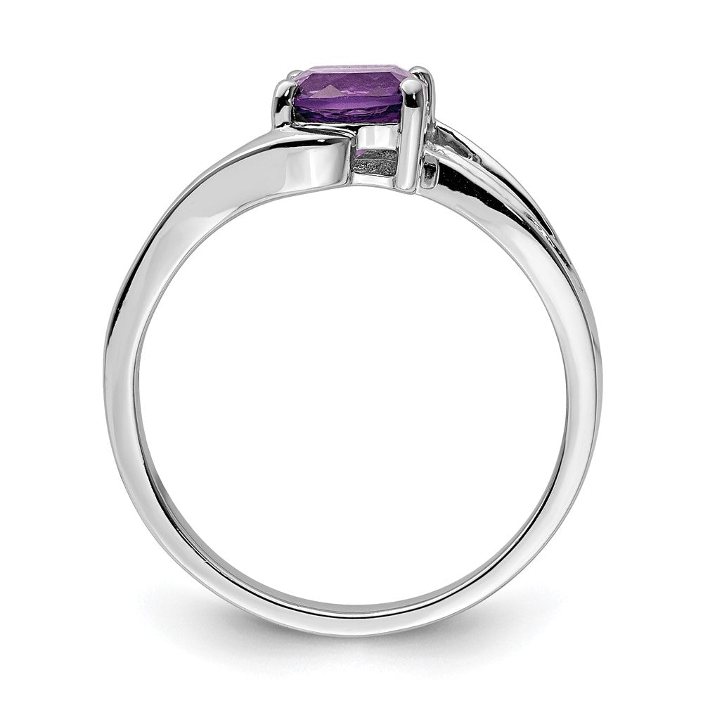Sterling Silver Rhodium Plated Diamond and Amethyst Square Ring - 8