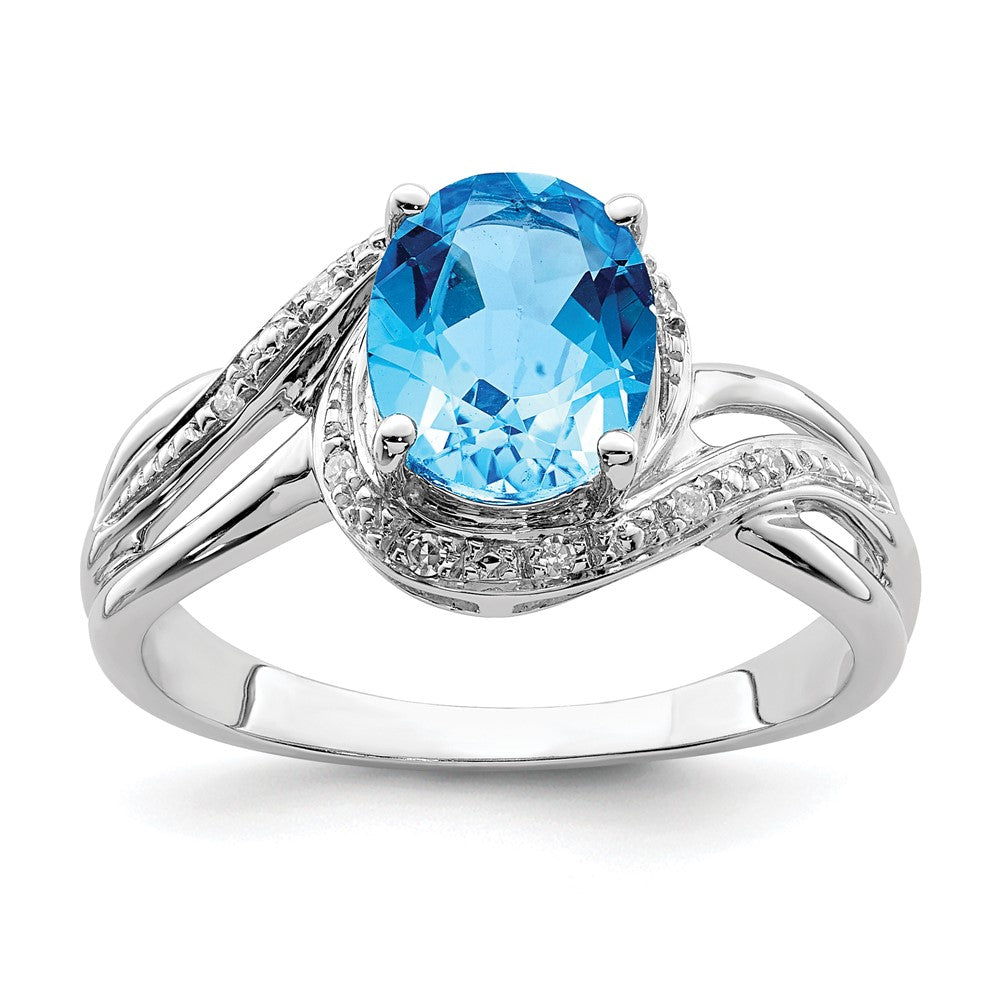 Sterling Silver Rhodium Plated Dia. and Light Swiss BT Oval Ring - 2