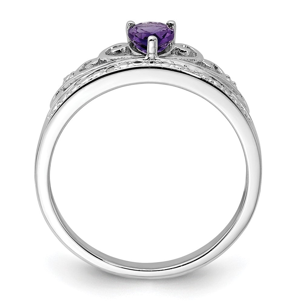 Sterling Silver Rhodium Plated Diamond & Amethyst Teardrop Ring - 4