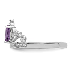 Sterling Silver Rhodium Plated Diamond & Amethyst Teardrop Ring - 6