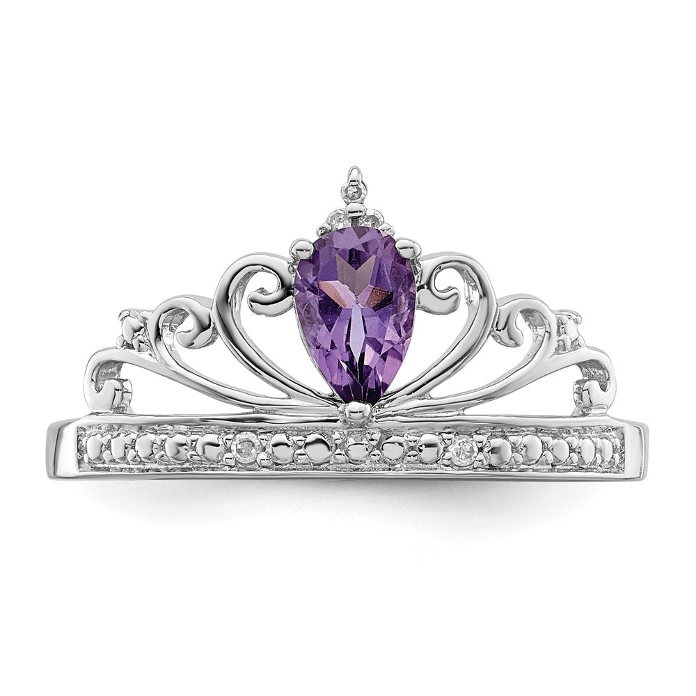 Sterling Silver Rhodium Plated Diamond & Amethyst Teardrop Ring - 4