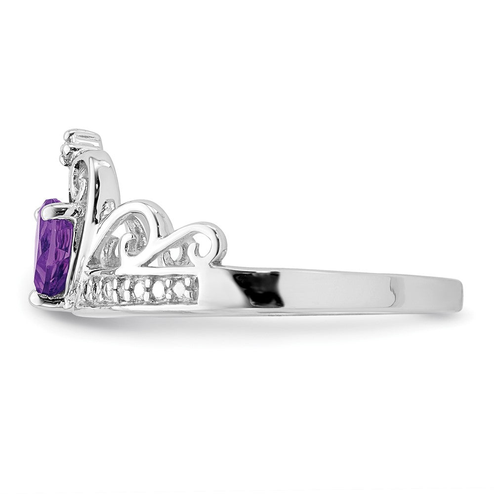 Sterling Silver Rhodium Plated Diamond & Amethyst Teardrop Ring - 8