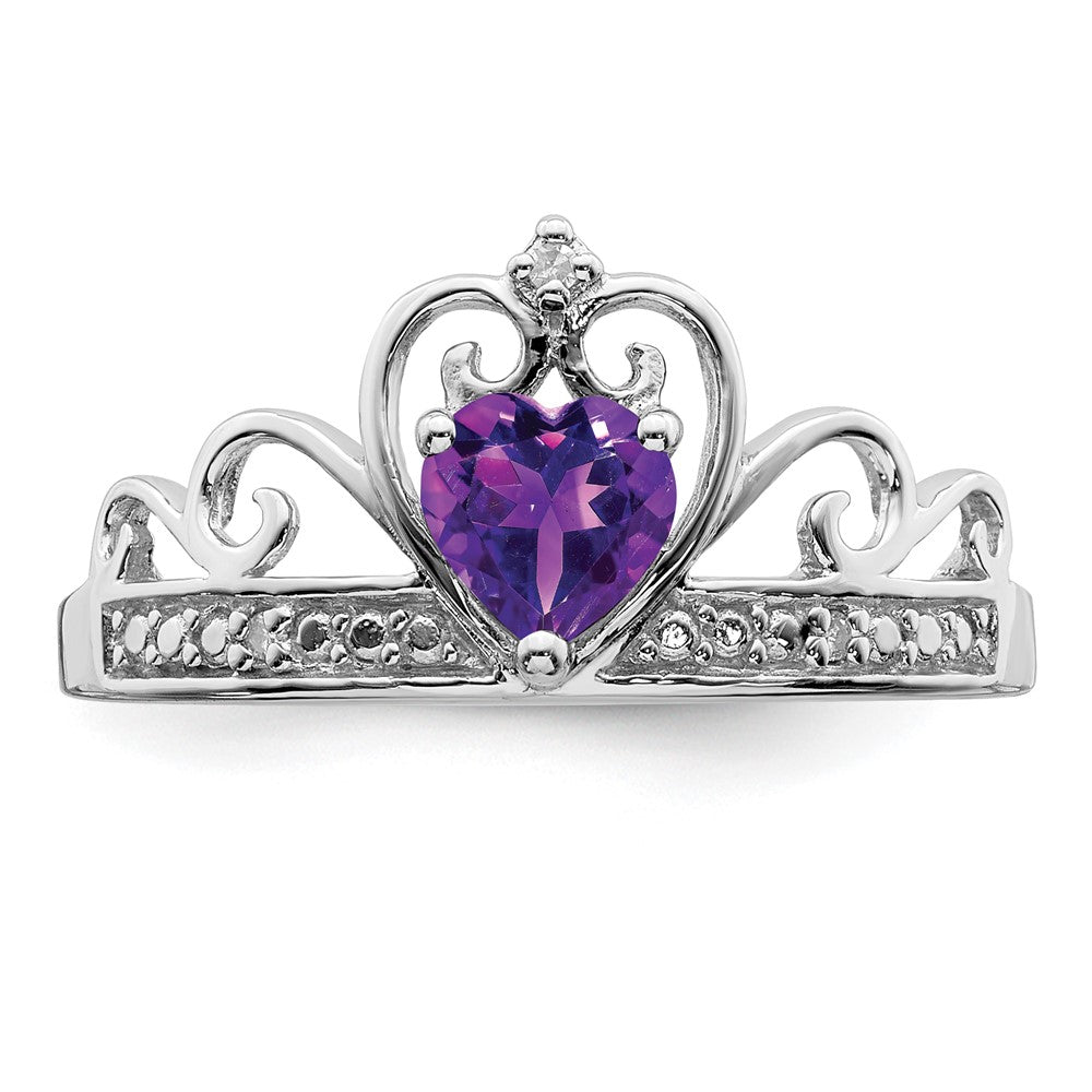 Sterling Silver Rhodium Plated Diamond & Amethyst Teardrop Ring - 8