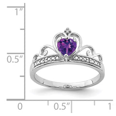 Sterling Silver Rhodium Plated Diamond & Amethyst Teardrop Ring - 8