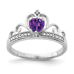 Sterling Silver Rhodium Plated Diamond & Amethyst Teardrop Ring - 7
