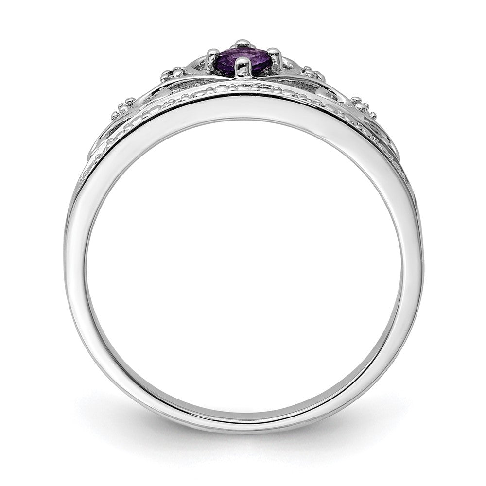 Sterling Silver Rhodium Plated Diamond and Amethyst Ring - 8