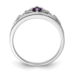 Sterling Silver Rhodium Plated Diamond and Amethyst Ring - 8