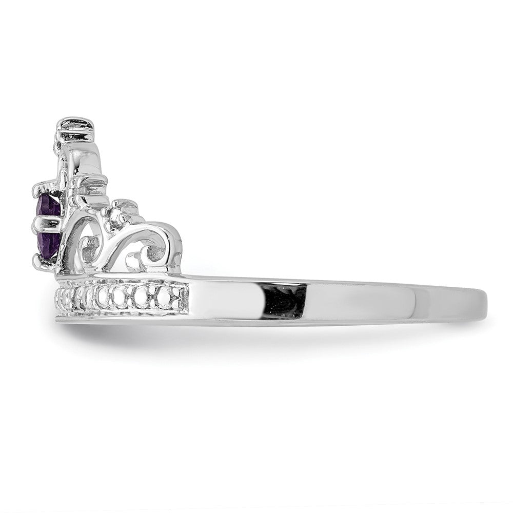 Sterling Silver Rhodium Plated Diamond and Amethyst Ring - 8