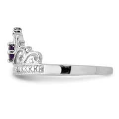Sterling Silver Rhodium Plated Diamond and Amethyst Ring - 8