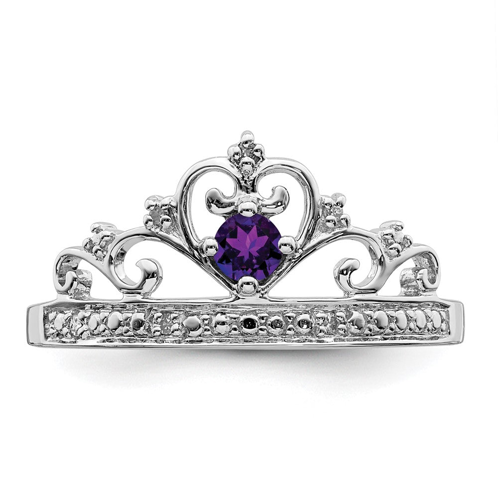 Sterling Silver Rhodium Plated Diamond and Amethyst Ring - 8