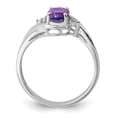 Sterling Silver Rhodium Plated Diamond and Amethyst Oval Ring - 7