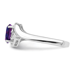 Sterling Silver Rhodium Plated Diamond and Amethyst Oval Ring - 8
