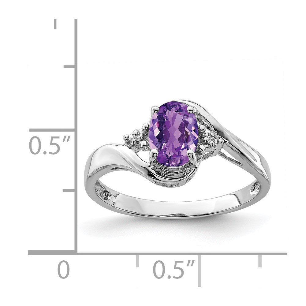 Sterling Silver Rhodium Plated Diamond and Amethyst Oval Ring - 12