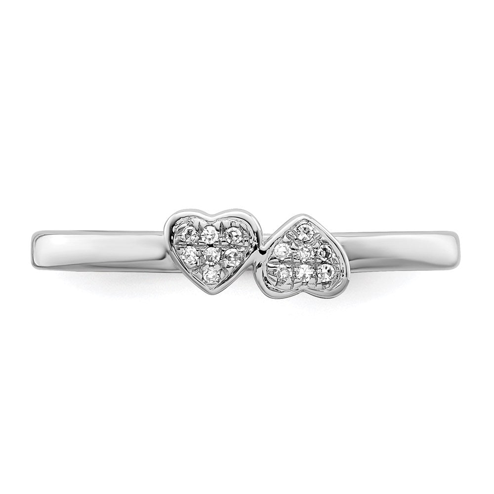 Sterling Silver Rhodium Plated Diamond Double Heart Stackable Ring - 3