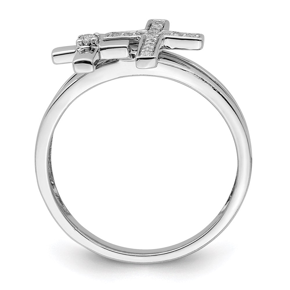 Sterling Silver Rhodium Plated Diamond  Crosses Ring - 2