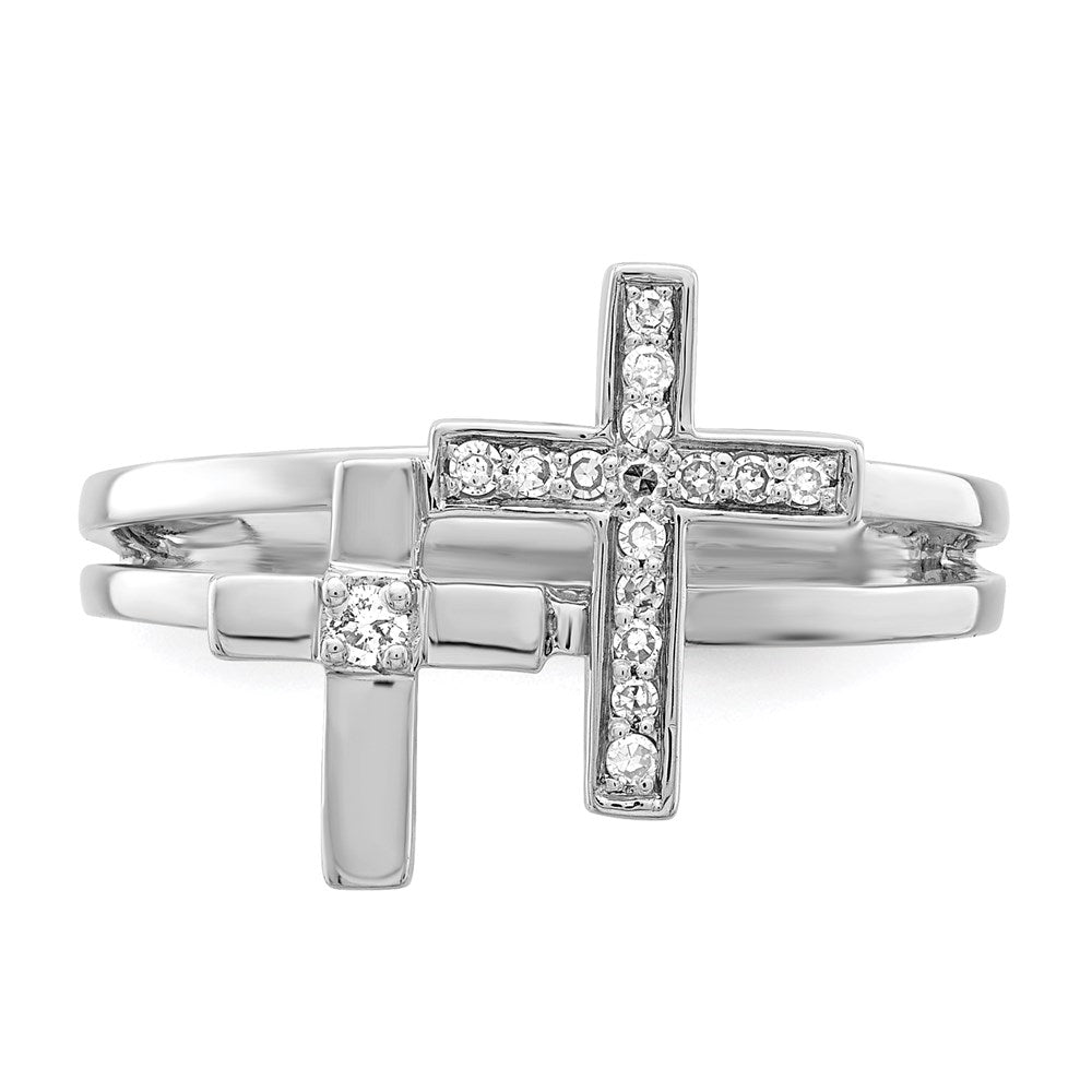 Sterling Silver Rhodium Plated Diamond  Crosses Ring - 2