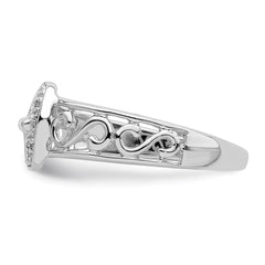 Sterling Silver Rhodium Plated Diamond Buckle Ring - 8